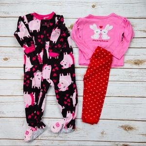 Carter’s Pink Red Pig Hearts 2 piece Pajama Bundle